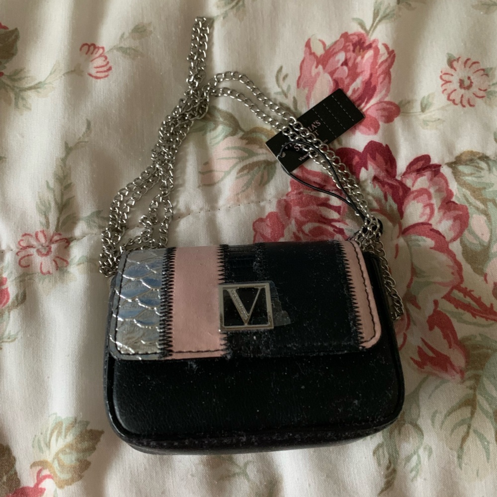 Victoria Secret Mini Black and Pink Chain Shoulder Bag